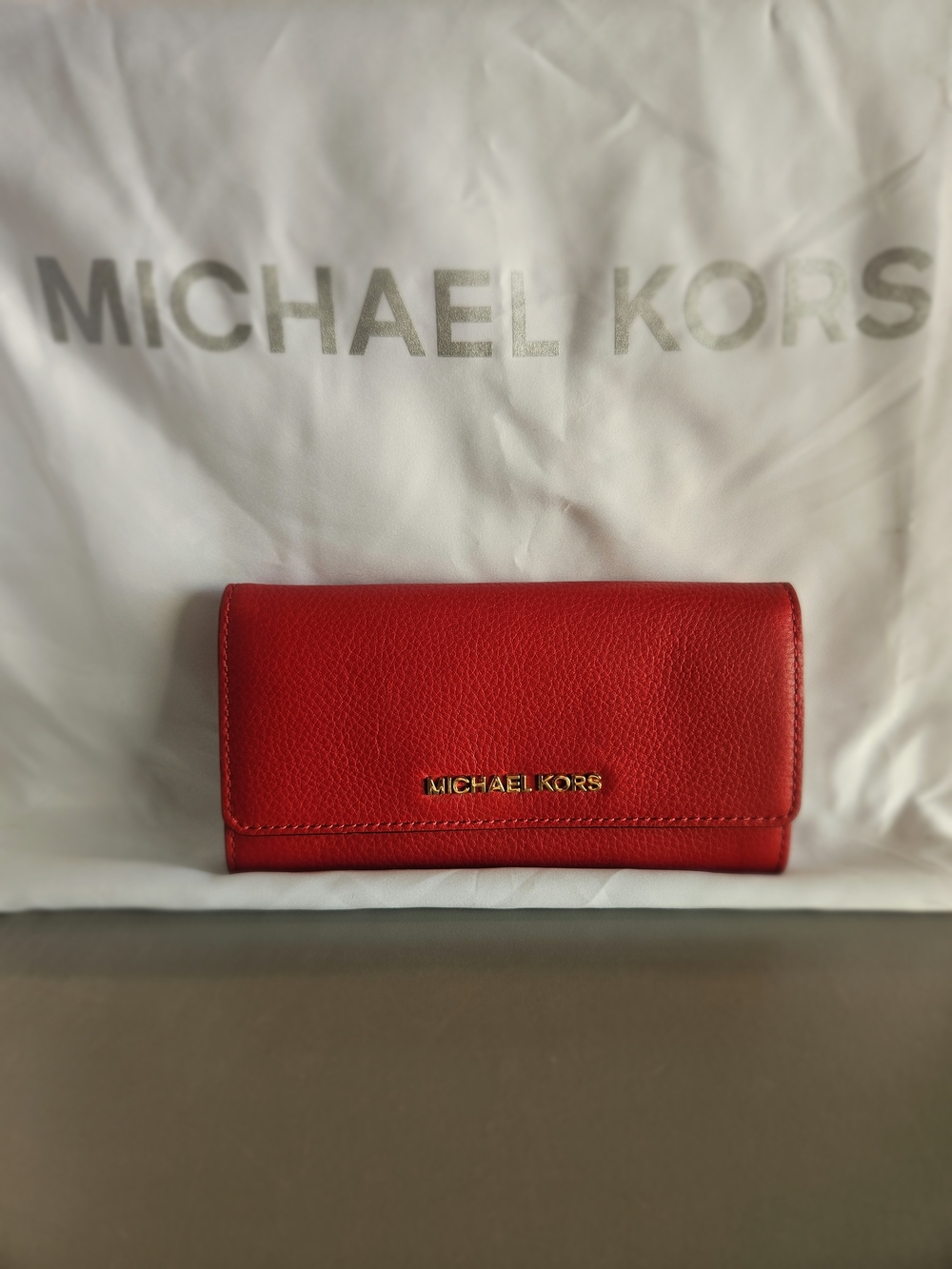 Michael Kors Red Leather Continental Wallet with Gold Logo Plaque